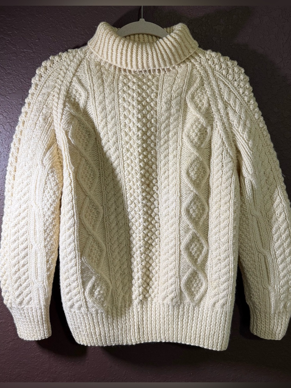Mock / Turtle Neck Women’s Off White Hand Crafted Vintage Wool Sweater